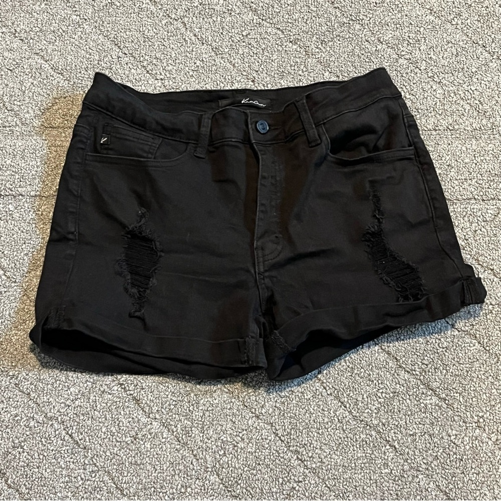 KanCan Denim Shorts Womens Size 11 Black Cuffed Distressed Cotton Blend